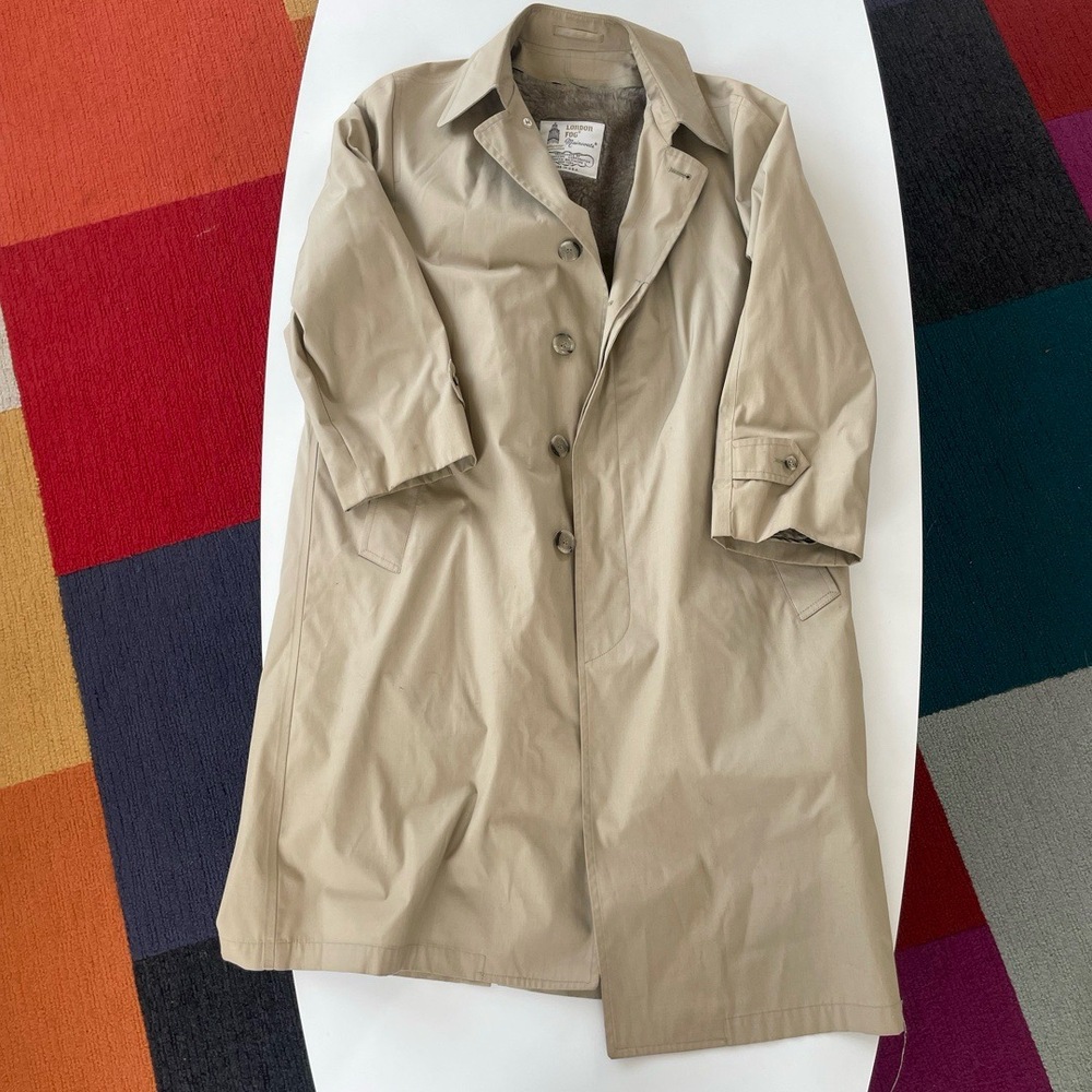 London Fog Men's 40R Khaki Vintage Faux Fur Trench Classic Weatherproof